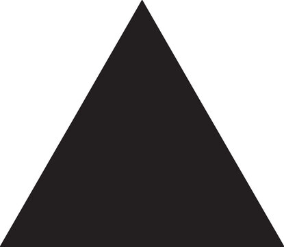 Solid black equilateral triangle shape centered on a plain white background, minimalist geometric for layout also transparent background