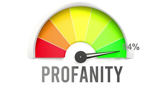Profanity meter showing high values of profanity. Increasing and rising profanity, reaching full, off the charts. Maximum amount of profanity. No AI, made by humans for humans.