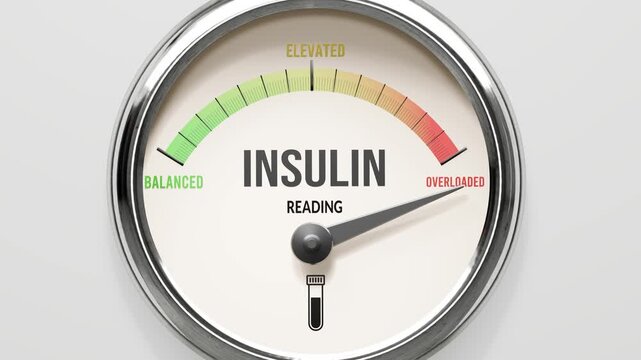 Insulin - insulin level at maximum. High and rising values of insulin. Meter needle reaching overloaded levels. Insulin values off the charts. (No AI, made by humans for humans).