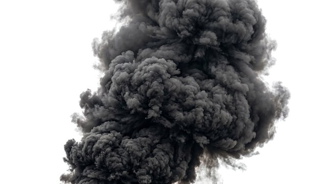 Thick black smoke cloud rising in the air