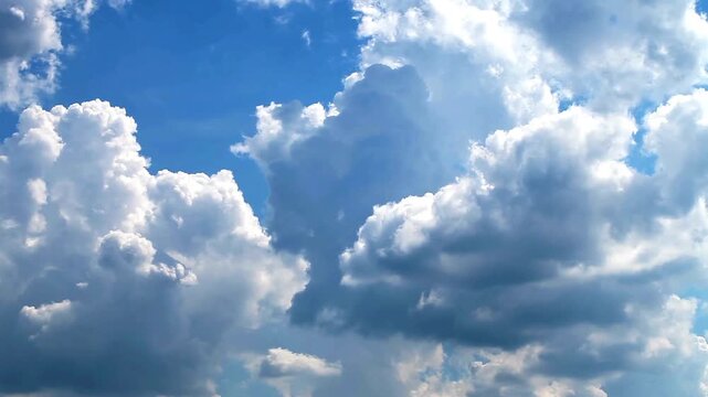 Bright Blue Sky Filled with Fluffy White Cumulus Clouds on a Sunny Day