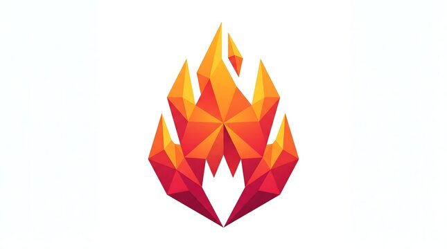 Stylized fire icon featuring vibrant orange and red geometric triangle patterns designed with sharp edges and a modern minimalist aesthetic isolated on a clean white background.