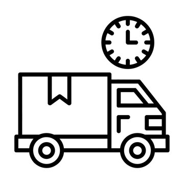 Fast delivery truck with clock icon representing timely shipping and logistics vector design