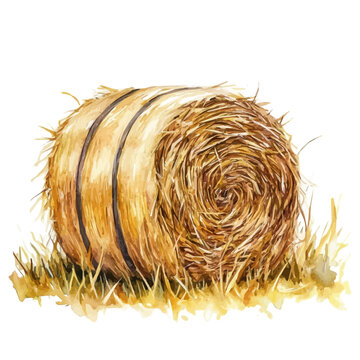 watercolor of Hay Bale Halloween illustration, isolated on a white background.