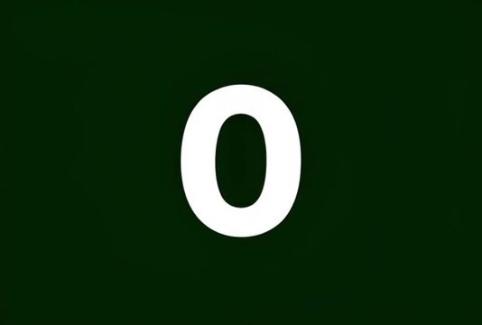 Minimalist number zero on dark green background. White digit 0 graphic element. Clean sans-serif numeral for countdown or scoring.
