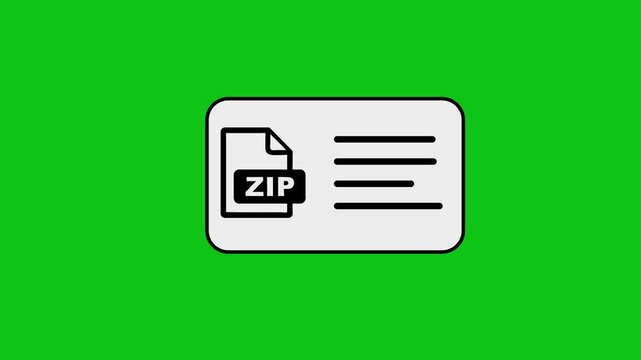 Animated zip file document icon appearing on digital interface with green screen background.