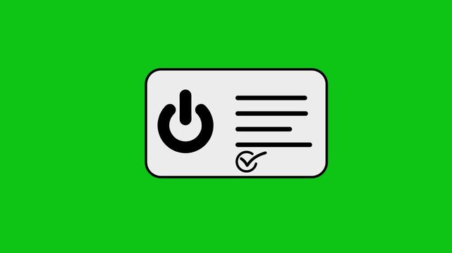 Electronic power switch icon animation on green background representing digital control systems and energy management.