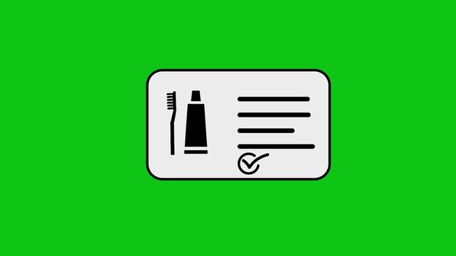 Animation of toothbrush and toothpaste icon appearing on a checklist on green screen background.