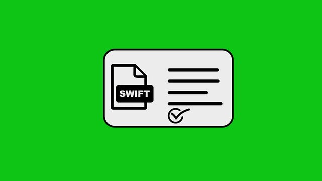 Swift file icon on white card against green screen background, motion graphics.