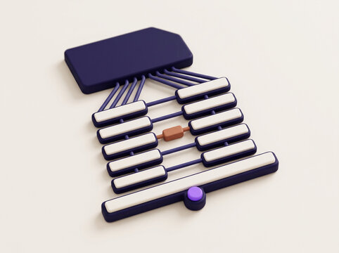 3D isometric icon of stacked documents with connected data layers