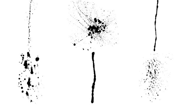 Black ink splatter and drip brush strokes set, isolated PNG overlay for creative design