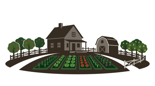 Idyllic Farmhouse and Organic Garden Illustration