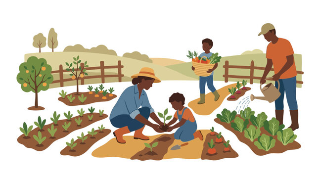 African American Family Enjoying Gardening Together