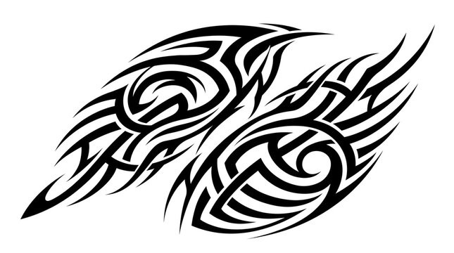 Intricate black tribal tattoo design featuring sharp pointed edges and flowing curved lines crafted in a bold minimalist vector style for modern artistic skin art