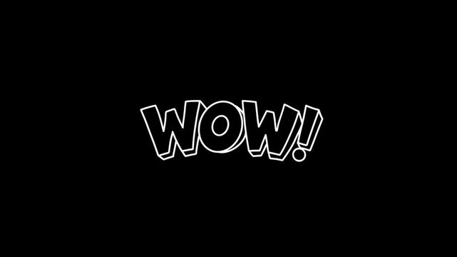 Hand Drawn Animated Wow Typography Wiggle Doodle Outline Comic Style Motion Graphic with Alpha Channel