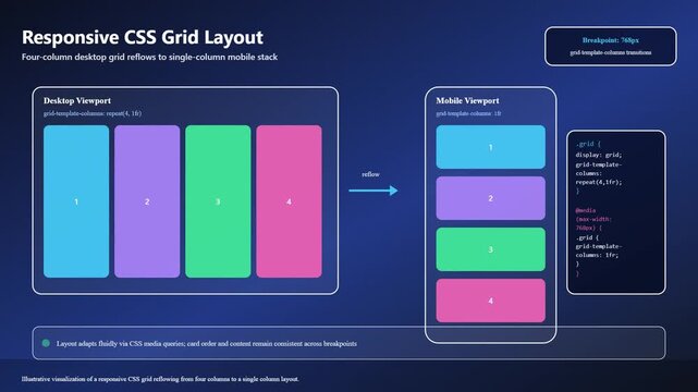 Responsive CSS Grid Layout Visualization with Desktop and Mobile Viewports