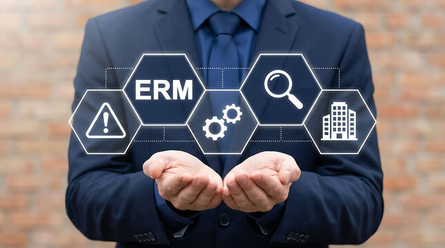Businessman presenting ERM enterprise risk management strategy concept