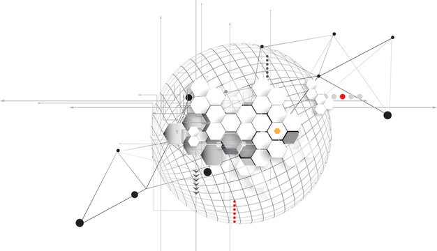 Futuristic technology and science elements, DNA strands, connected neural web