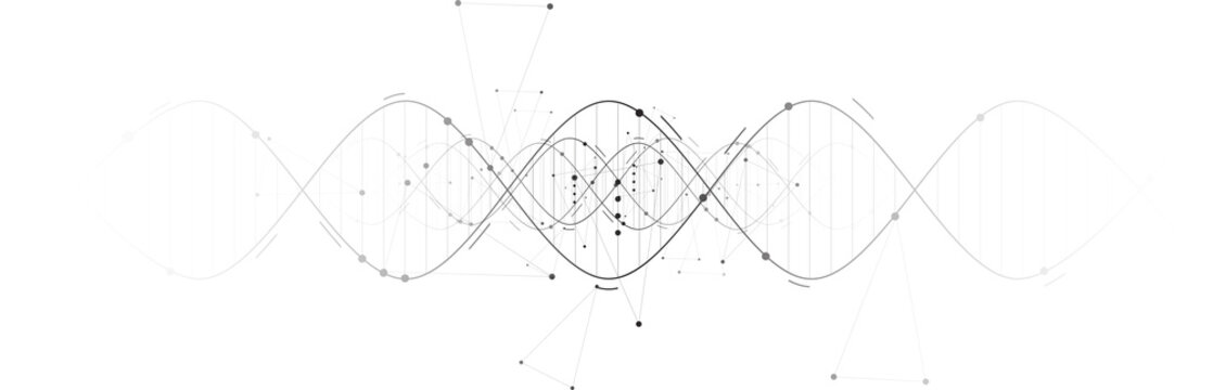 Futuristic technology and science elements, DNA strands, connected neural web