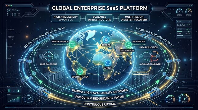 Global enterprise saa s platform dashboard with earth globe and network data
