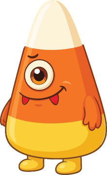 Cute cartoon candy corn monster character with one eye for halloween celebration