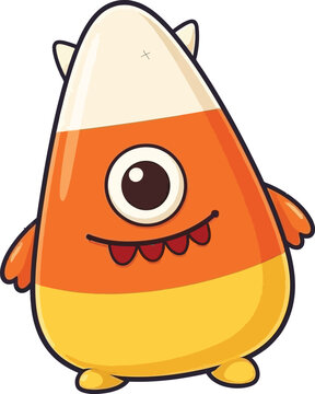 Cute candy corn monster character with one eye for halloween party decoration