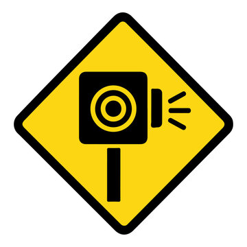 Speed camera or traffic enforcement yellow diamond warning sign vector illustration