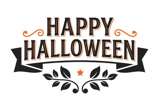 Halloween festive banner with elegant gold and black calligraphy for seasonal party invitations and decor