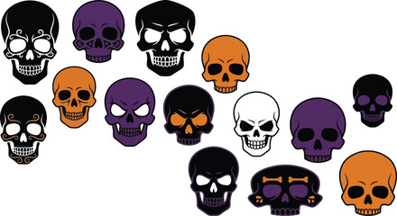 Obraz premium Halloween Skull Clipart Collection with 15 Colorful Vector Designs