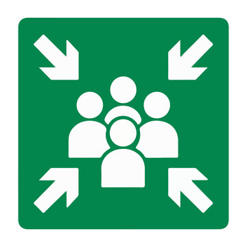 Assembly point or emergency gathering place green square safety sign vector illustration