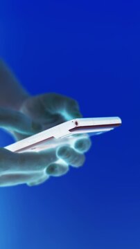 X-ray vision effect of hands using a modern smartphone, showcasing mobile technology through an abstract medical imaging style. phone electromagnetic radiation waves, wireless signal emission