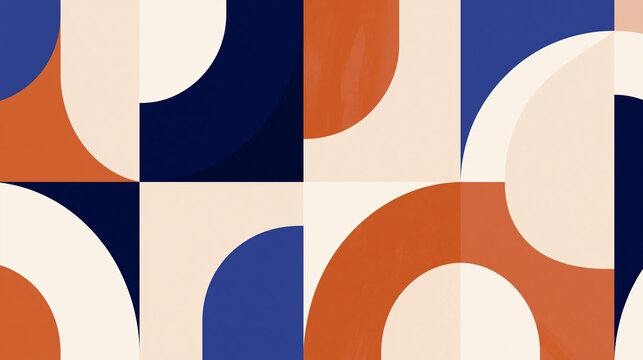 Abstract Geometric Pattern with Mid Century Bauhaus Shapes