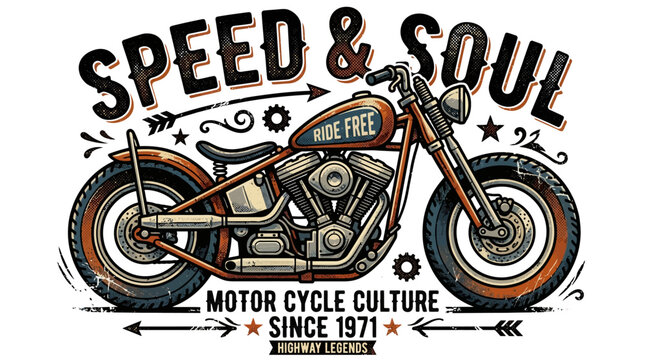 Speed and soul vintage motorcycle profile graphic.