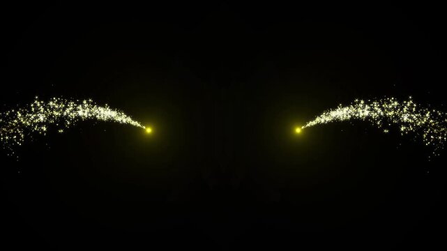 Luxury golden sparkle fairy dust trail animation with magical glitter swirl, twinkling star particles, glowing gold light effects on black screen 4k uhd featuring seamless loop