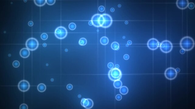 Abstract Blue Technology Network with Glowing Arrows, Molecular Connections, Digital Data Structure, Global Communication and Futuristic Science Background