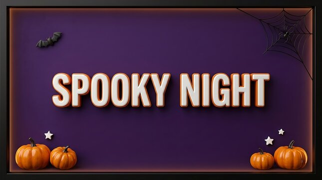 Spooky night halloween background banner with pumpkins and bats on purple