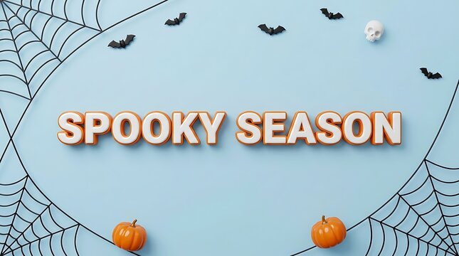Spooky season typography text with spider web halloween background and small