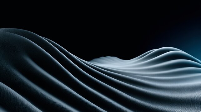 Abstract dark background with flowing, smooth wave-like fabric or mesh texture illuminated by soft blue lighting.