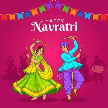 Happy navratri celebration with traditional garba dance illustration