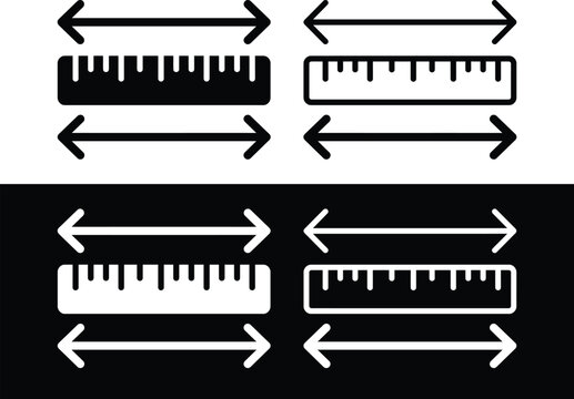 Ruler with measurement horizontal arrows vector icon set for size, scale, and length dimension design