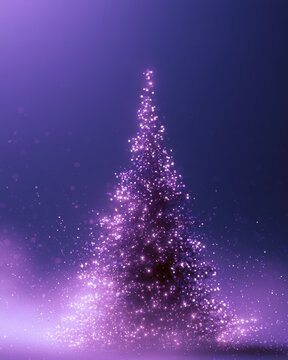 Luminous violet Christmas tree on festive background