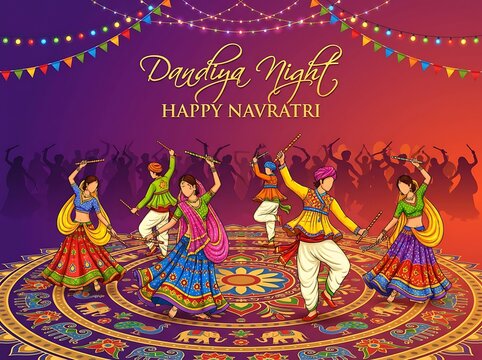 People performing garba dance in dandiya night celebration for navratri festival