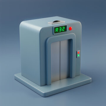 3D Rendered Miniature Elevator with Digital Display and Modern Industrial Design