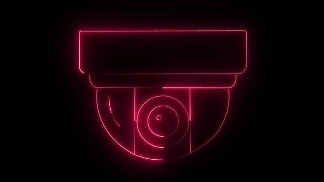 Red glowing security camera on dark background