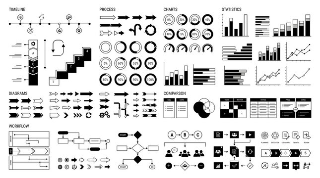 Infographic elements set with charts graphs and arrows infographic diagrams