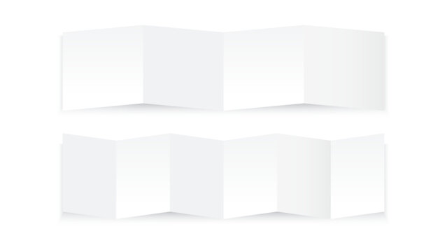 White Blank Accordion Fold Brochure Mockup Set, Four Panel and Six Panel Z Fold Leaflet Template, Square Concertina Flyer Booklet Vector Illustration