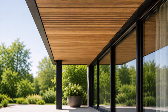 Moderne Terrassen&uuml;berdachung aus Holz und Glas am Wohnhaus