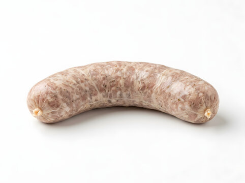 Einzelne rohe grobe Bratwurst isoliert auf Wei&szlig;