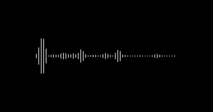 Abstract white audio frequency waveform animation on transparent background,audio waveform spectrum animation.4k abstract music sound wave or audio wavefrom