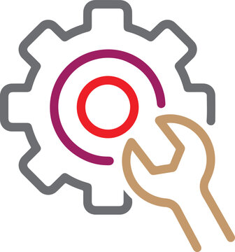 A colorful gear icon with a wrench symbol for maintenance and repair concepts